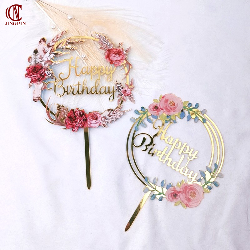 Outils de décoration de gâteaux de fête d'anniversaire en or Rose, décoration de gâteau en acrylique pour fille et garçon, accessoires de Dessert pour réception pour bébé