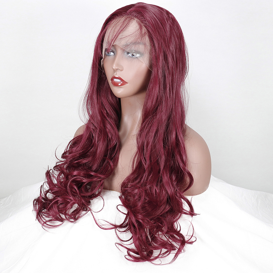 Looking Light Red Wigs For Women Middle Part Lace Front Wig Rosy Red Glueless Synthetic Hair Wigs for Party Daily Wear