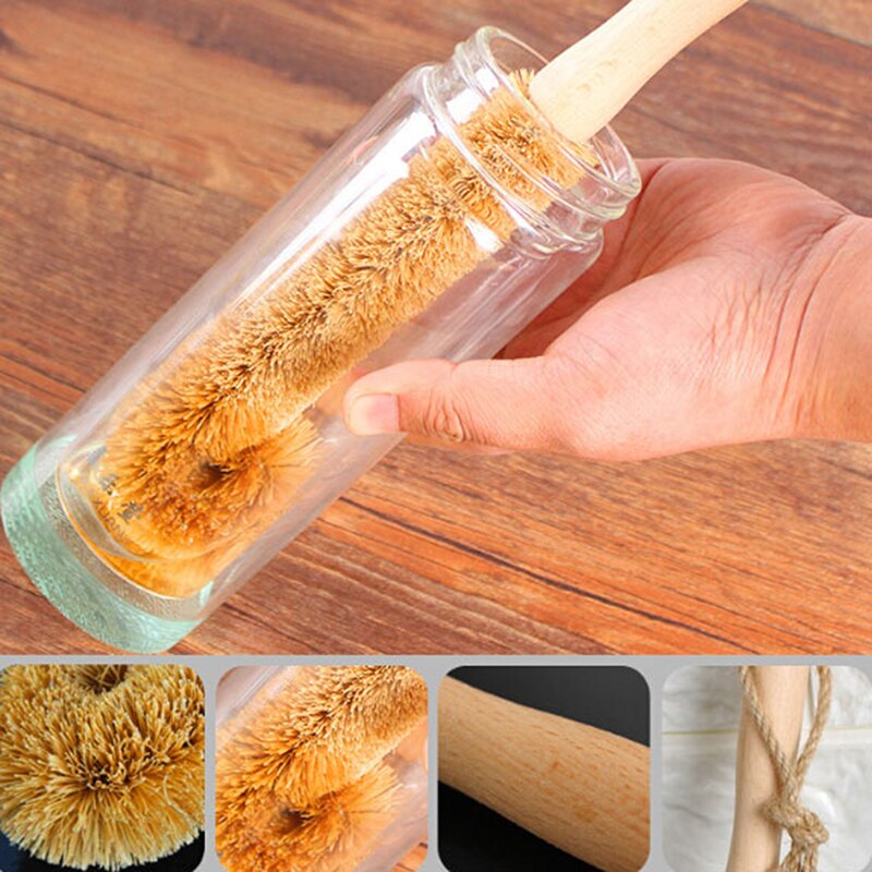 Cleaning Brush Long Handle Bottle Brush Non-stick Skillet Coconut Palm Cup Brush Pot Brush Glass Decontamination