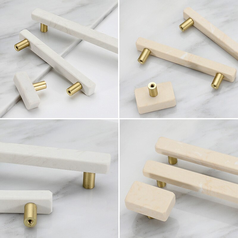Marmer Deurgrepen En Knoppen Voor Meubels Zinklegering Kast Keuken Kast Dresser Schuifladegrepen Pulls Stone Rock Beige