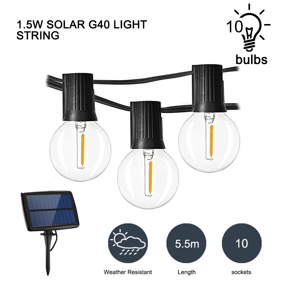 Solar globe led lichtsnoer 10/25ed feestverlichting  g40 tuinlampen voor thuis, tuinfeest, bruiloft, decoratieve tuinverlichting
