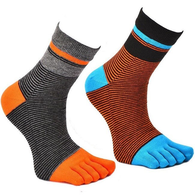 2 Pairs/Lot Stripes Cotton Men's Feet Toe Socks Boys Anti-friction Sports Breathable Five Toe Socks Anti-friction: Mixed 9