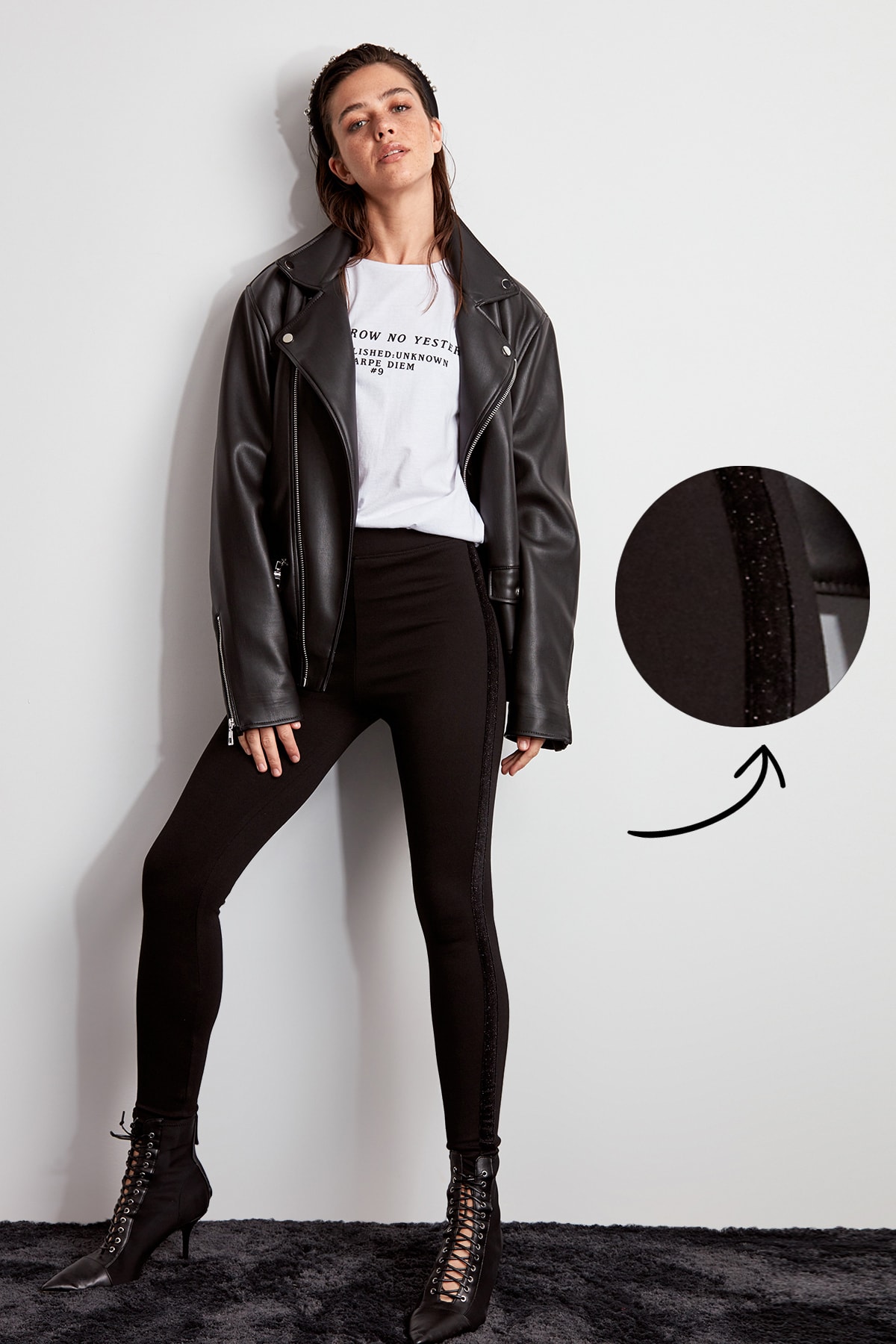 Trendyol Kanten Lurex Spliced Leggings TWOAW20TA0078: XL