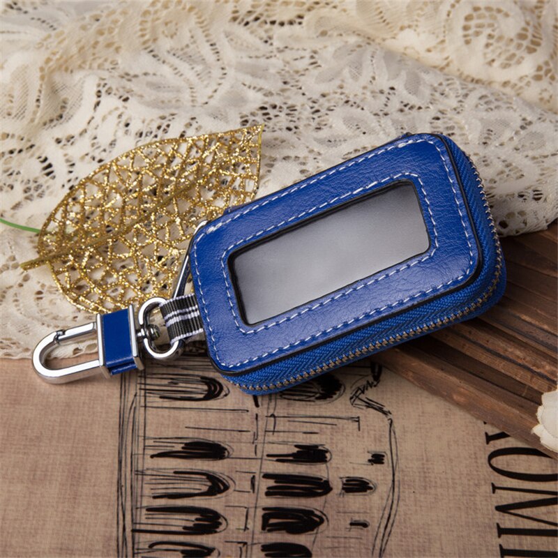 Portable Leather Multi Function Key Case Leather Car Key Bag Housekeeper Holders Key Rings Wallet Mini Card Bag: Blue