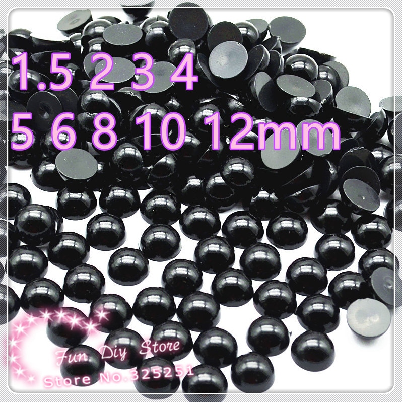 Demi-perle noire 1.5 2 3 4 5 6 8 10 12mm cabochon à dos plat toutes tailles