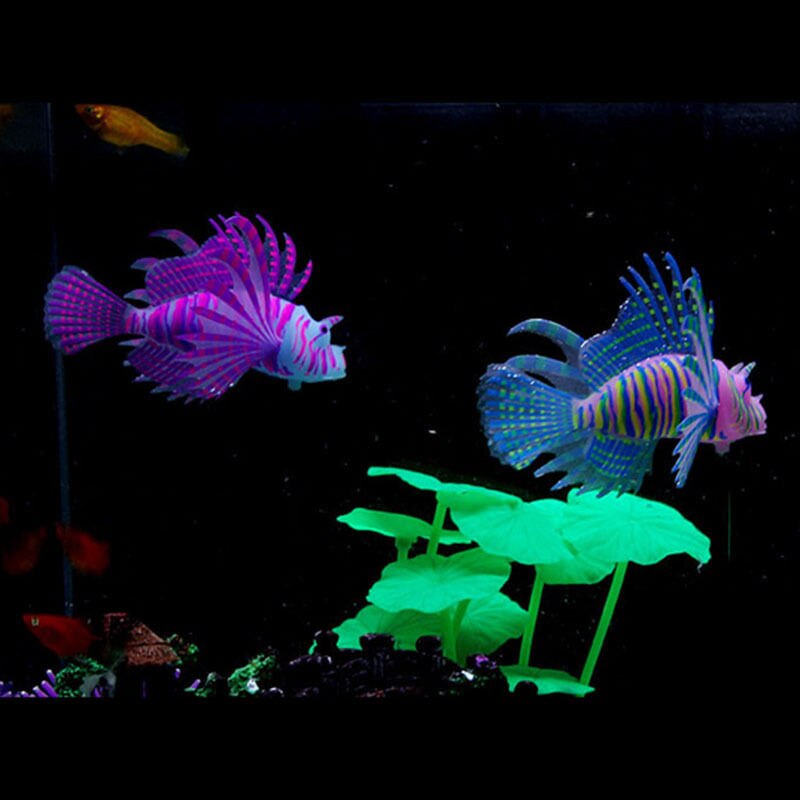 Resplandor en el oscuro ornamento de pez león Artificial para acuario tanque de peces Medusa decoración acuario jardinería Decoración
