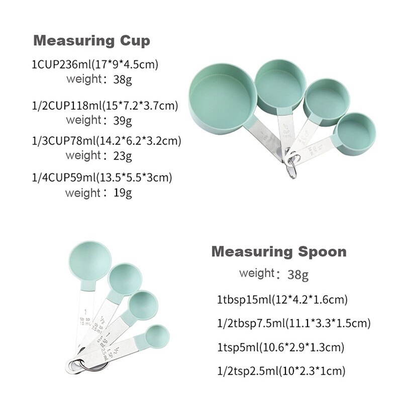 4Pcs Maatbekers En Lepels Set Plastic Meet Cups Nauwkeurige Maatlepels Met Rvs Handvat Voor Droge Liquid