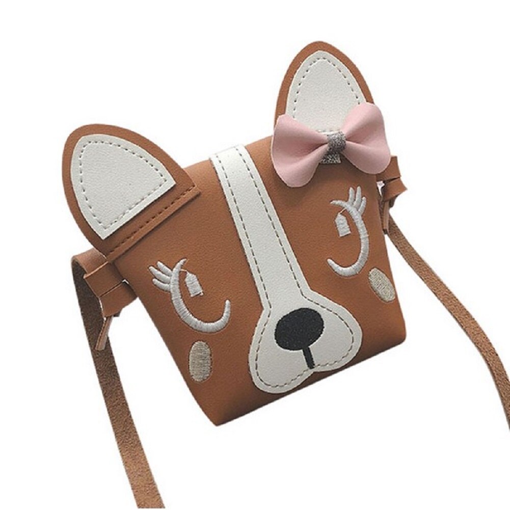 Barn jente mini søt bowknot valp 5 farger crossbody bag håndveske barn skulderveske: Brun