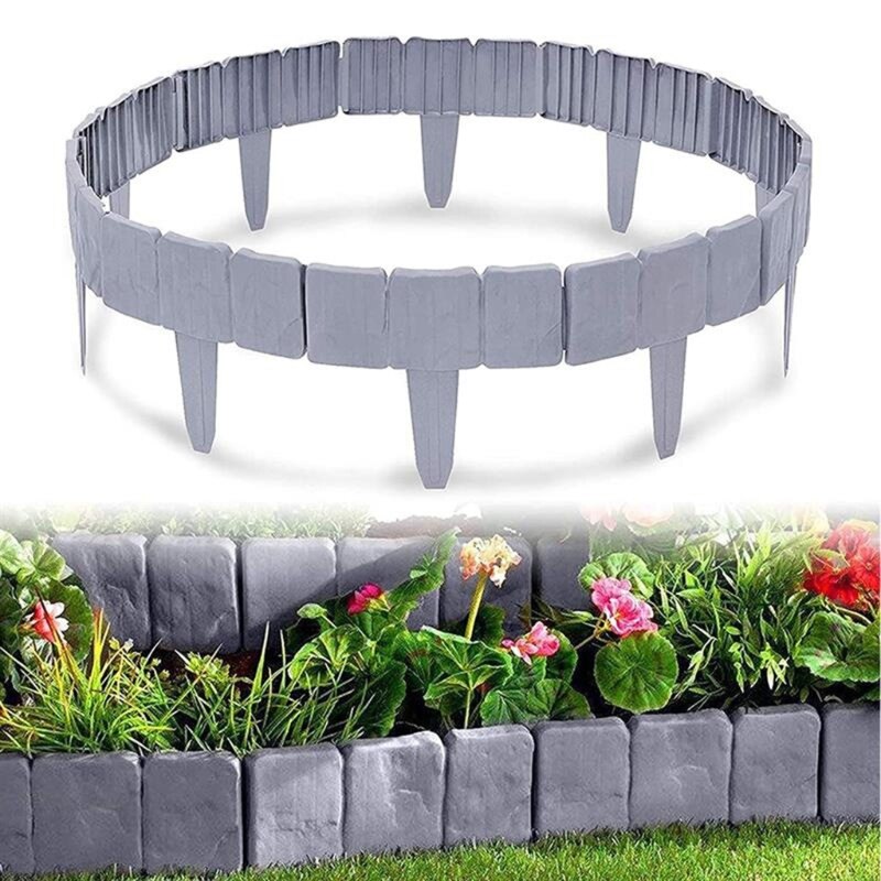 10/20Stck Grau Nachahmung Stein Gartenzaun Garten Einfassung Block Blume Bett Grenze Anlage Grenze Kunststoff Rasen Kanten erdung