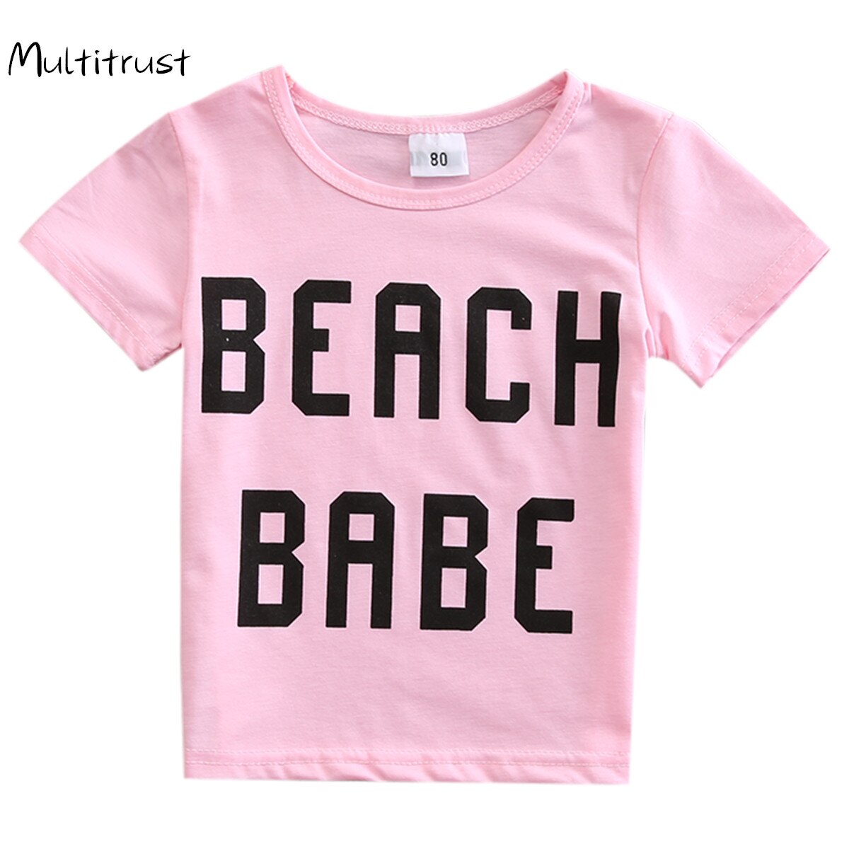 Ropa de niña de manga corta de cuello redondo Camiseta de impresión de etter pulóver ropa suelta de verano