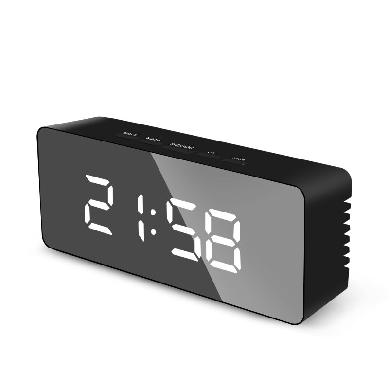 Digital Mirror Clock LED Night Lights Temperature Snooze Function Alarm Clocks USB Table Desk Clock Home Decor Battery Use: C1-black