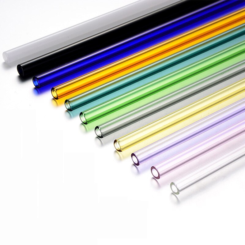 1pc Straight Simple Wedding Pure Color Pyrex Glass Drinking Straw Flat Birthday Reusable Party 20cm 9 Color