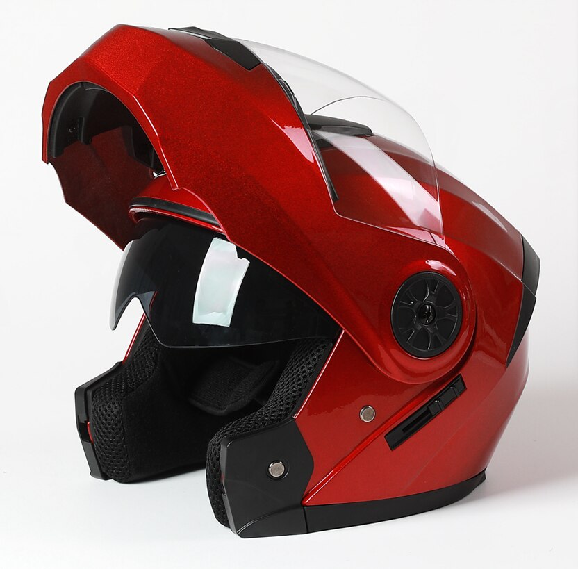 Flip up dobbel linse motorsykkelhjelm modulær motocross helhjelmer casco moto capacete casque: Rød / Xl