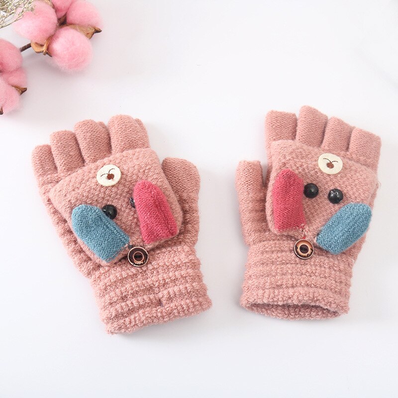 Manoplas de dibujos animados para bebé, guantes de punto cálidos de invierno para niños, niños y niñas, manopla de mitad de dedo, guantes para niños pequeños, Handschoenen: Rosa