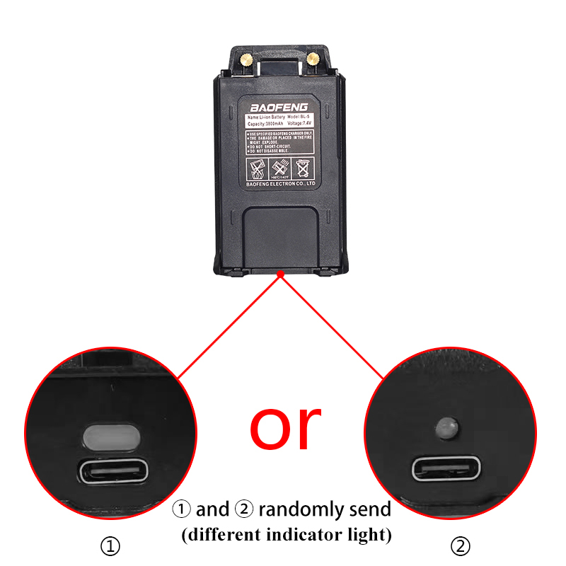Baofeng UV 5R Battery Type-C Charger Thicker 3800mAh BL-5 For Walkie Talkie Radio UV-5RC UV-5RE BF-F8 BF-F8HP GT-5R BF-F9 UV-5X3