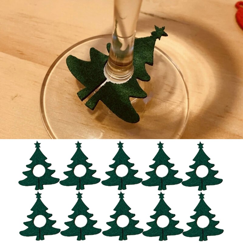 Flocons de neige en feutre pour verre à vin, 10 pièces, décoration pour arbre de noël, gobelet d&#39;élan, nouvel an, décoration pour Table de cuisine, 2022