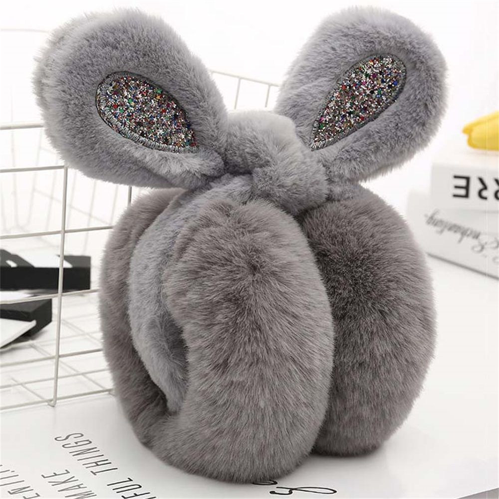 Women Lovely Ear Muffs Ear Warmer Cute Rabbit Ear Winter Headband Sequins Thermal Plush Lovely Ear Muffs: grey
