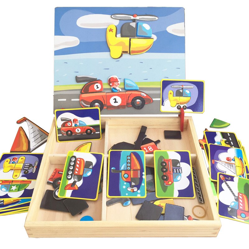 3d houten magnetische puzzels voor kinderen sticker montessori baby up educatief figuur dieren voertuig tekenbord leerzaam speelgoed