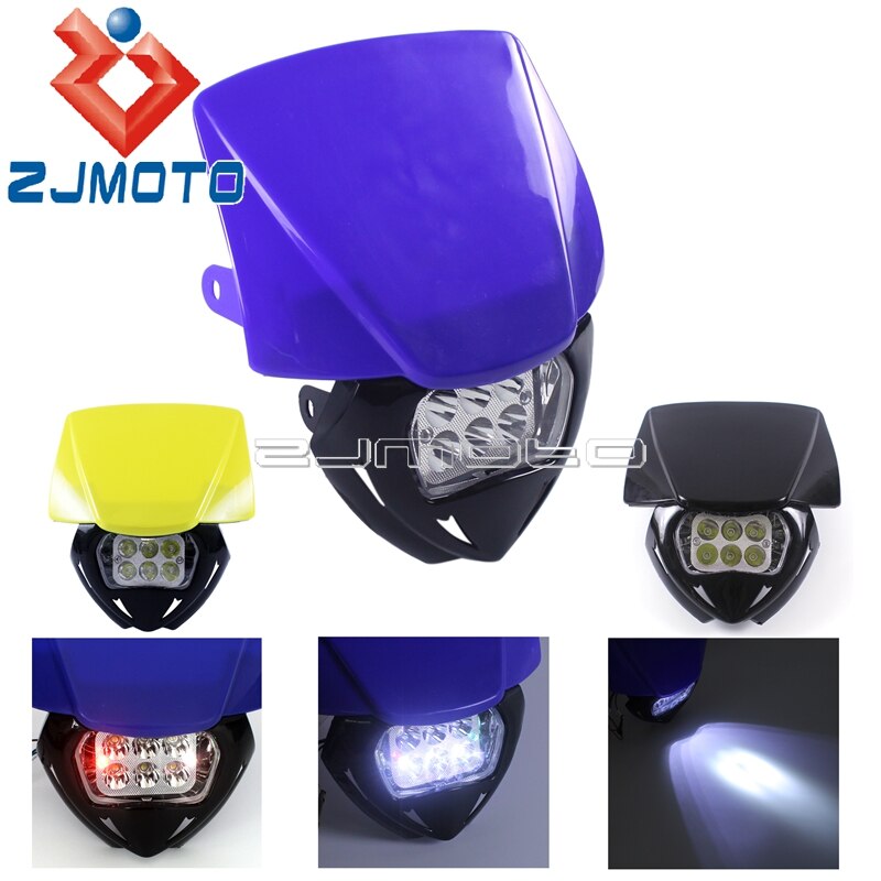 Ensemble universel de phare LED de vélo de saleté pour Yamaha Suzuki YZ YZF WR TT DR RM MX Enduro Supermoto masque de carénage de phare bleu