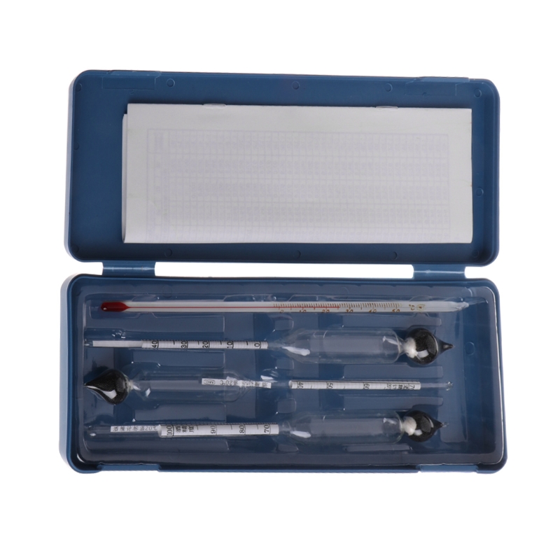 3 stk 0-100%  hydrometer alkoholmeter tester indstillet alkoholmåler + termometer til laboratorium: Blå