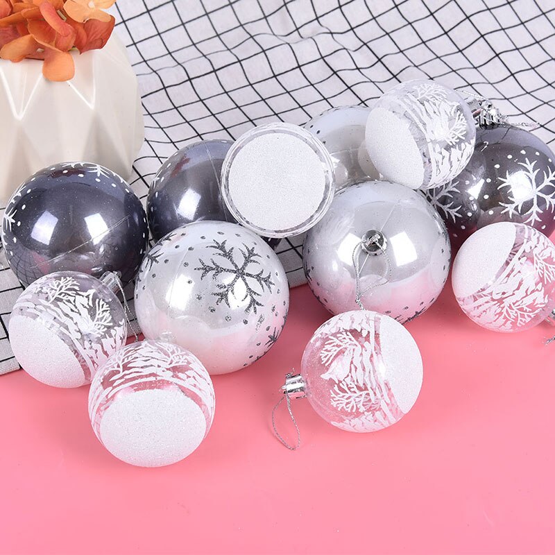 6pcs Plastic Ball Christmas Tree Ornaments Hanging Pendants Craft Year Xmas Home Party Office Decoration White/Black