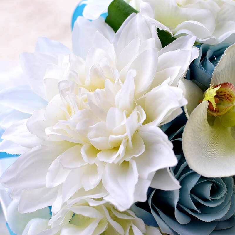 Blå hvit orkide calla lilje gerbera kunstige blomster krystall bryllup bukett kirke bryllup brudebukett  gc12