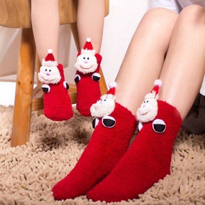 Volwassenen Kids Ouder-kind Nakomelingen Warme Kerst Stijl Sokken Polyester Cartoon Anti-Slip Stereo Pop Vloer Sokken knie Hoge