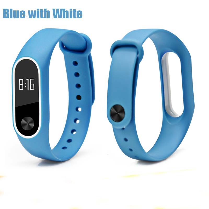 Correa BOORUI de silicona mi Band 2, doble color, reemplazo de correa mi band2, Correa inteligente para xiaomi mi2: Blue with white