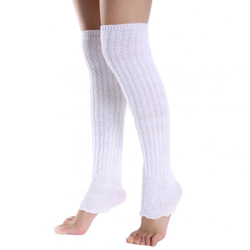 Chaussettes longues plissées pour femmes, couleur unie, tricotées, chauffe-jambes, personnalisées, confortables, chaudes, coupe-vent pour l'extérieur: WHITE