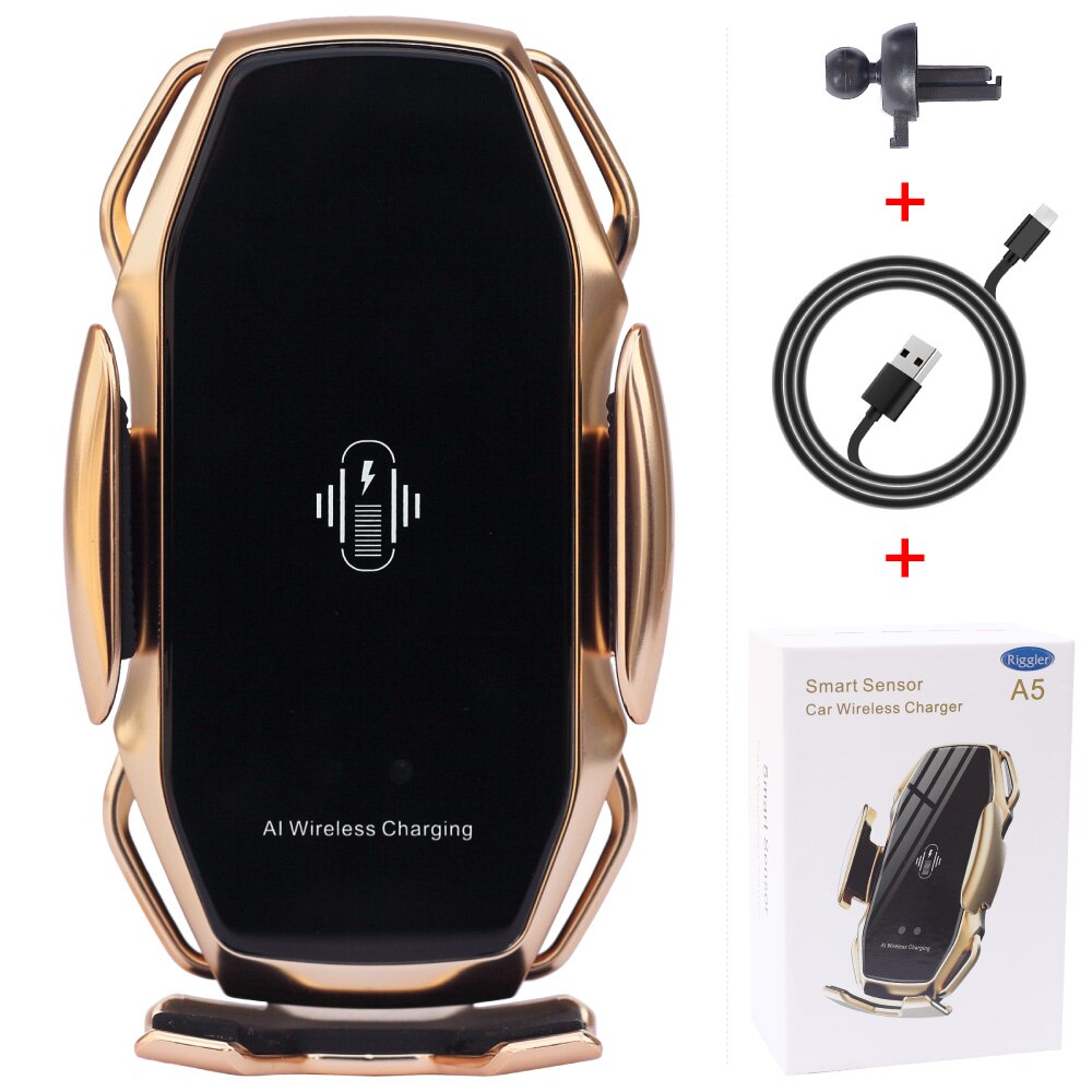 Cargador inalámbrico de inducción inteligente de dos puntos, soporte de carga rápida de 10W para Samusng S10/10 +/9/8 Note9 Iphone XS XR XS MAX Qi: Gold