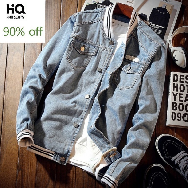 Autumn Pilot Jacket Denim Mens Casual Slim Bomber Jacket Men Jean Jacket Male Overcoat