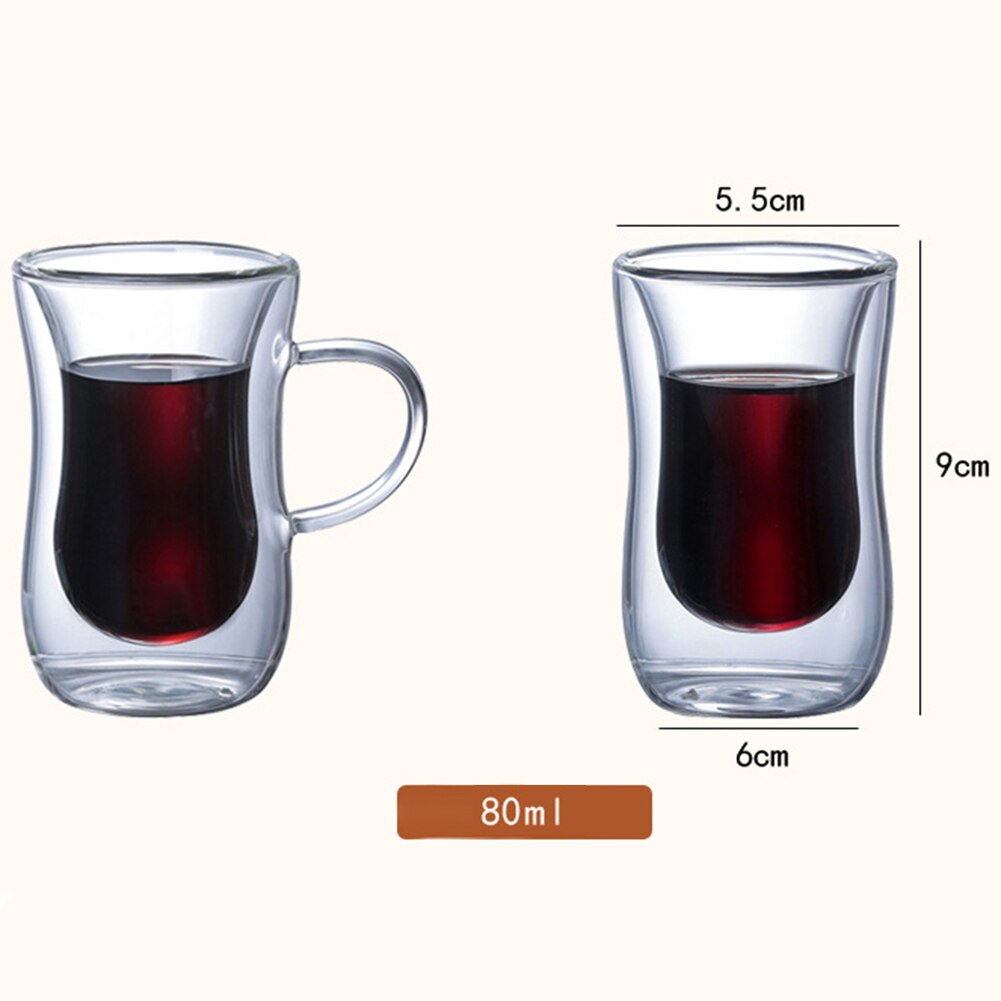 80ml transparante dubbelwandige warmte-isolerende glazen bekers voor koffie, thee en melk