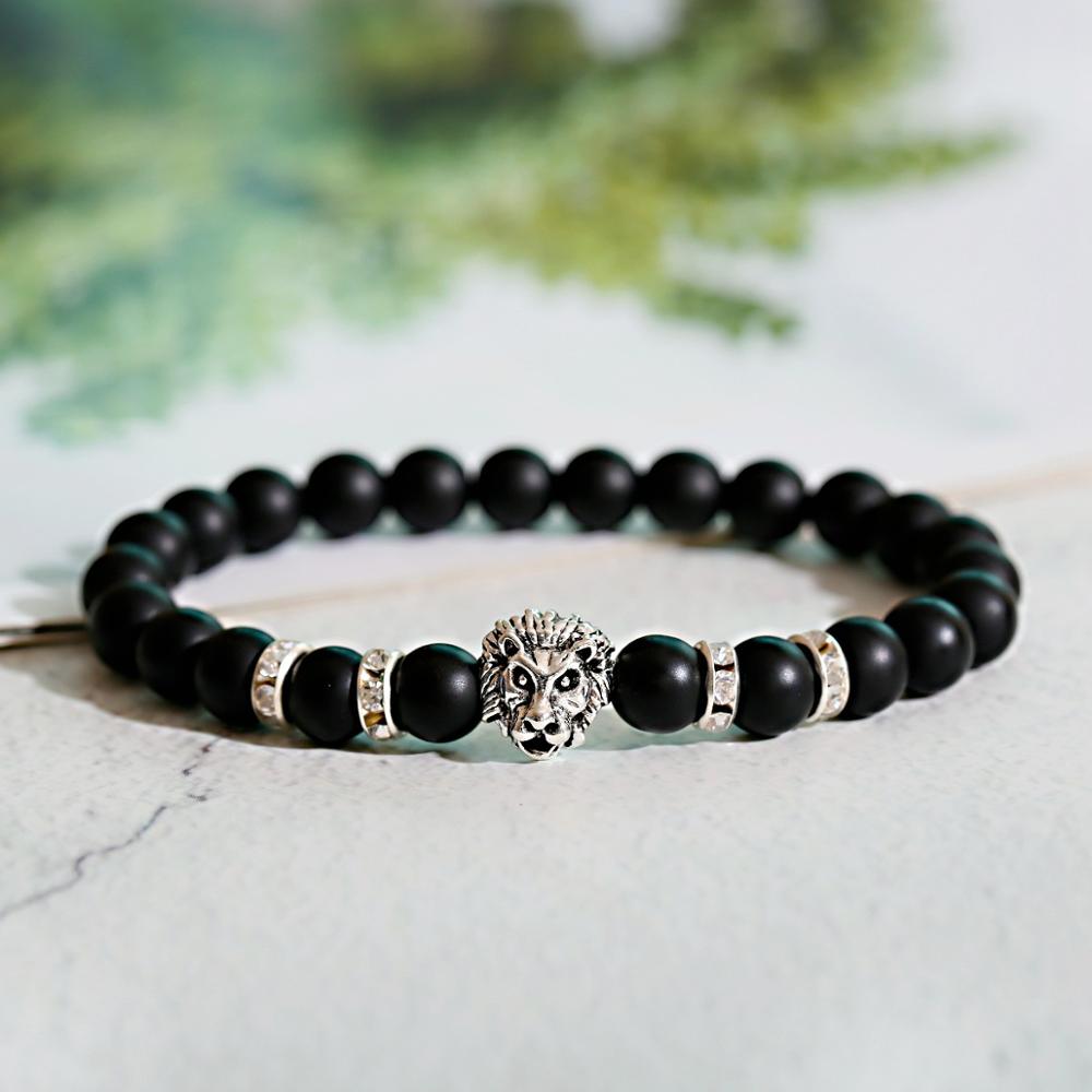 Lion Yoga Bracelet Homme Men Bileklik Charm Black Matte Natural Stone Beads Bracelet Men Braclet Jewelry: Style 2