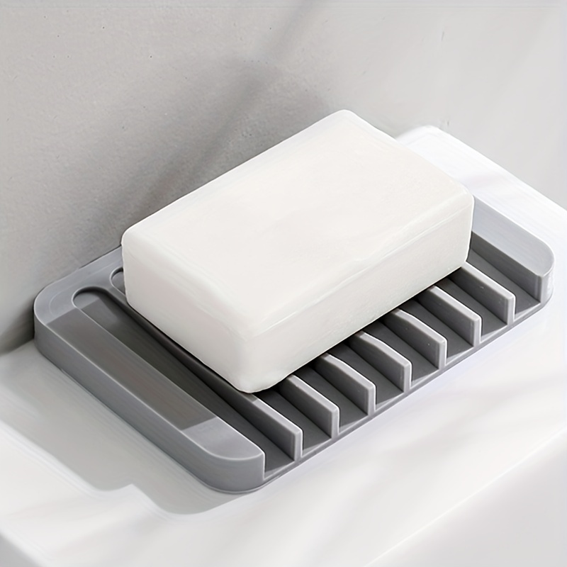 1 Pcs Self-Draining Soap Dish,Silicone Soap Holder,Multifunctional No-Punch Non-Slip Storage Rack Drain Mat for Bathroom Kitchen