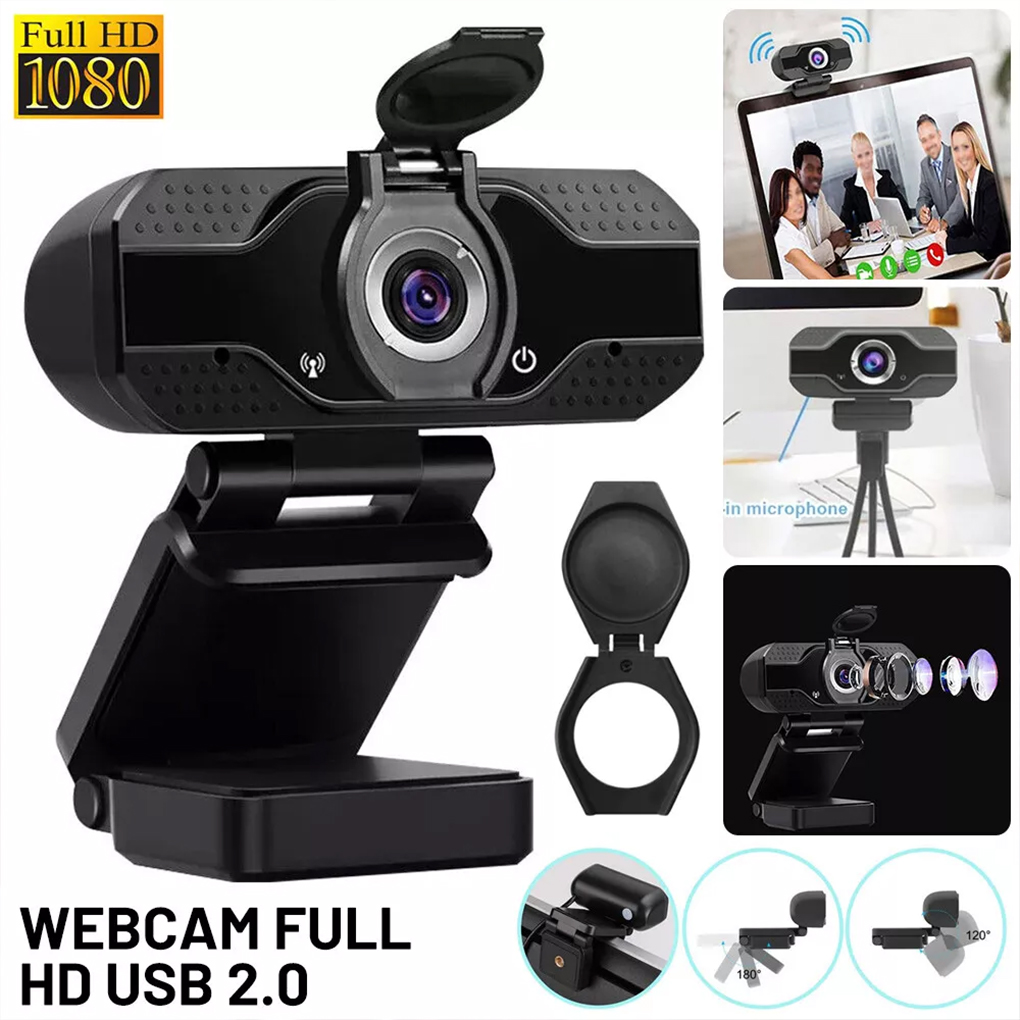 Webcam full hd 1080p com foco manual, câmera para computador com clipes universais, compatível com laptops, desktops e monitores, com microfone.