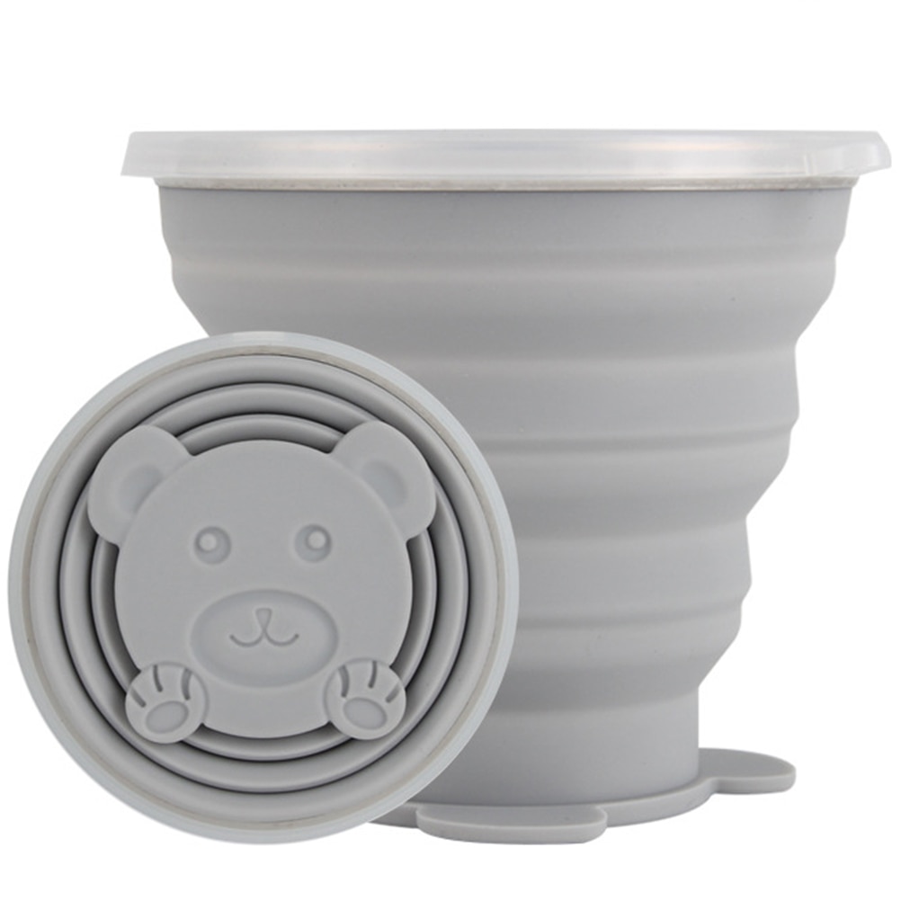 180ml sammenleggbare matkvalitets silikonkopper sammenleggbar reisekopp til fotturer camping utendørs sport kaffekrus utendørs vannkopp  #40: Grå