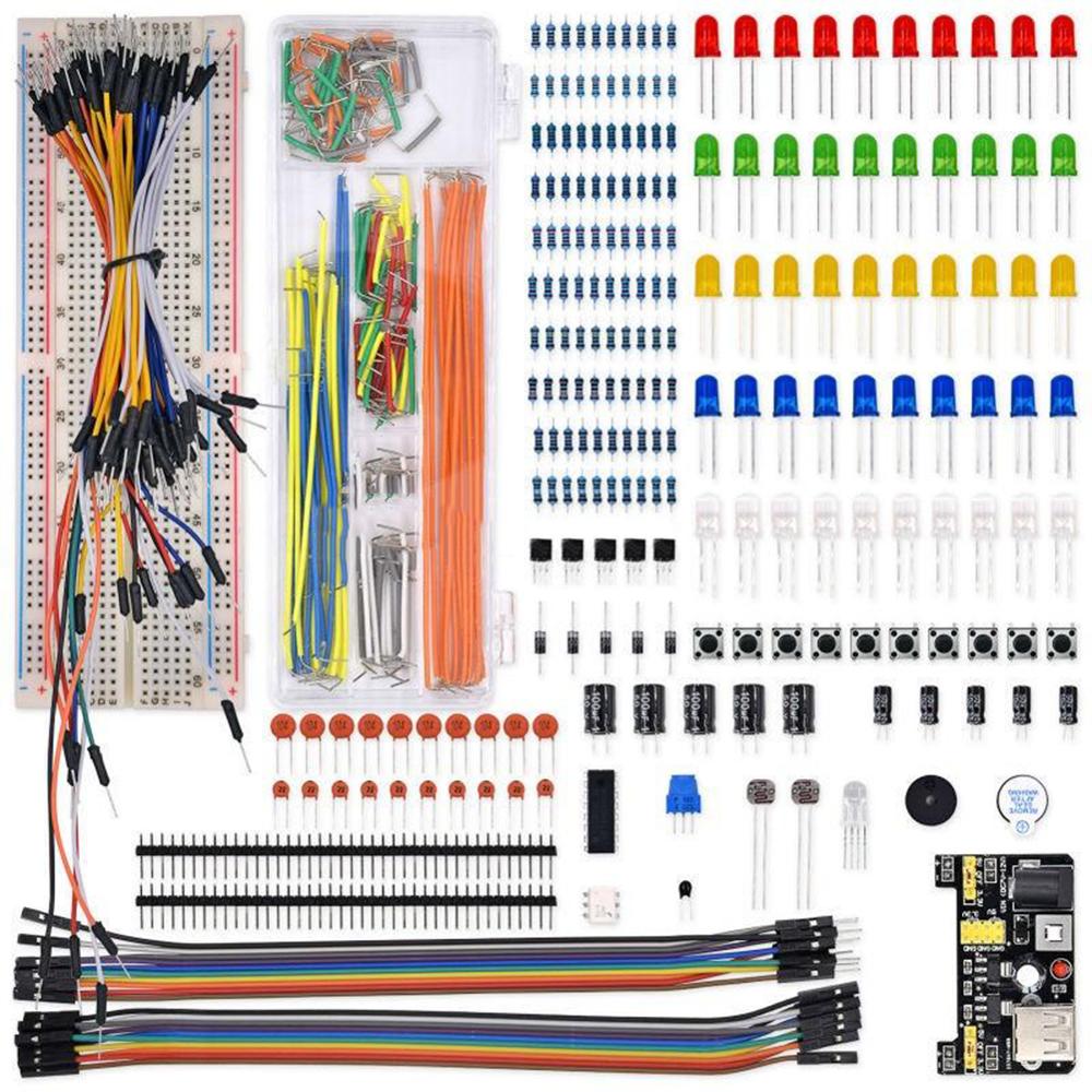Electronic Component Kits Set Base Fun Kit Bundle with Resistor Capacitor LED Light Potentiometer For Basic Stater
