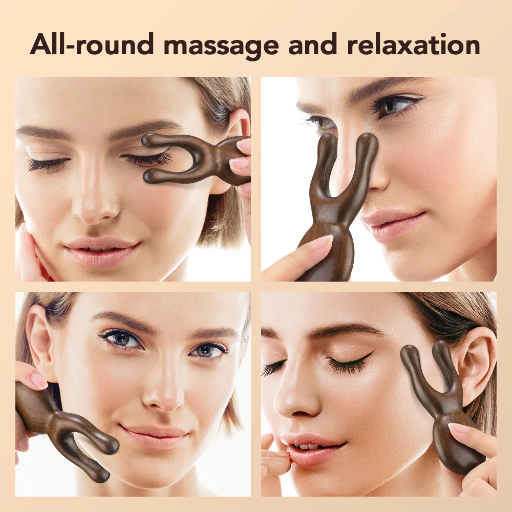Herramientas faciales Gua Sha de madera, masajeador de cabeza, herramienta de masaje de madera de sándalo para cara, nariz, ojos, terapia de madera, herramientas de acupresión