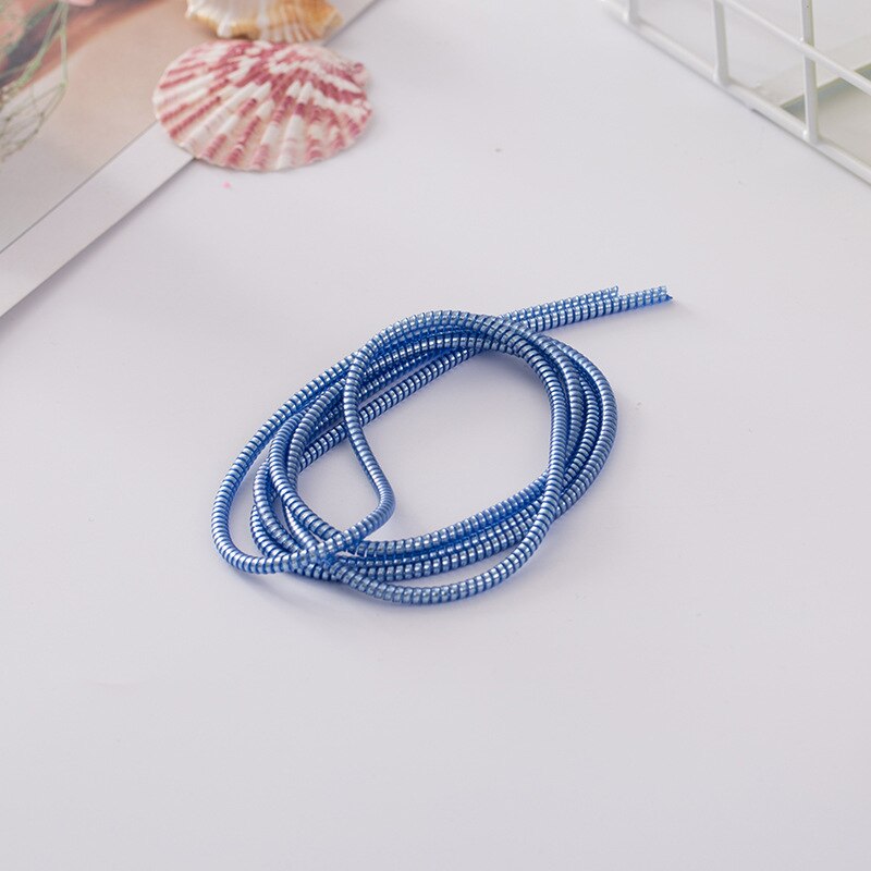 Plating pailletter 1.4m 3 in 1 tpu spiral usb opladningskabel ledning beskytter kabel vikler til iphone 8 7 6 5 øretelefon beskyttelse: Mørkeblå