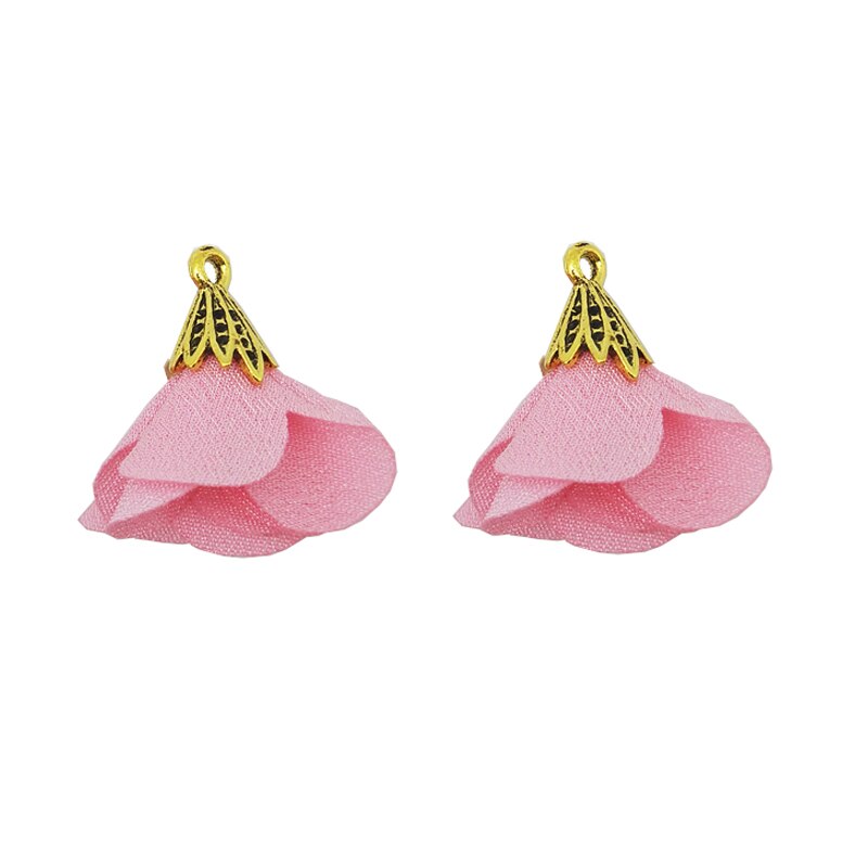 Fishwaves 10 stk blanding farve silke satin stof blomsterkvast med guld farve cap vedhæng til gør-det-selv smykker fremstilling tilbehør: Farve 15 as foto