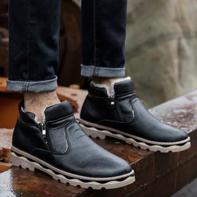 Mannen Bont Katoen Enkellaarsjes Casual Pluche Leer Super Warme Snowboots Mode Rits Flats Schoenen Antislip Winter laarzen