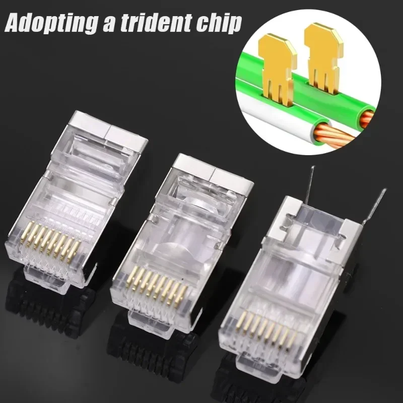 1/10/30Pcs Pass Through RJ45 Cat7/Cat6/Cat5 Shielded Connectors Crystal End Gold-Plated 8P8C Crimp UTP Ethernet Modular Plug