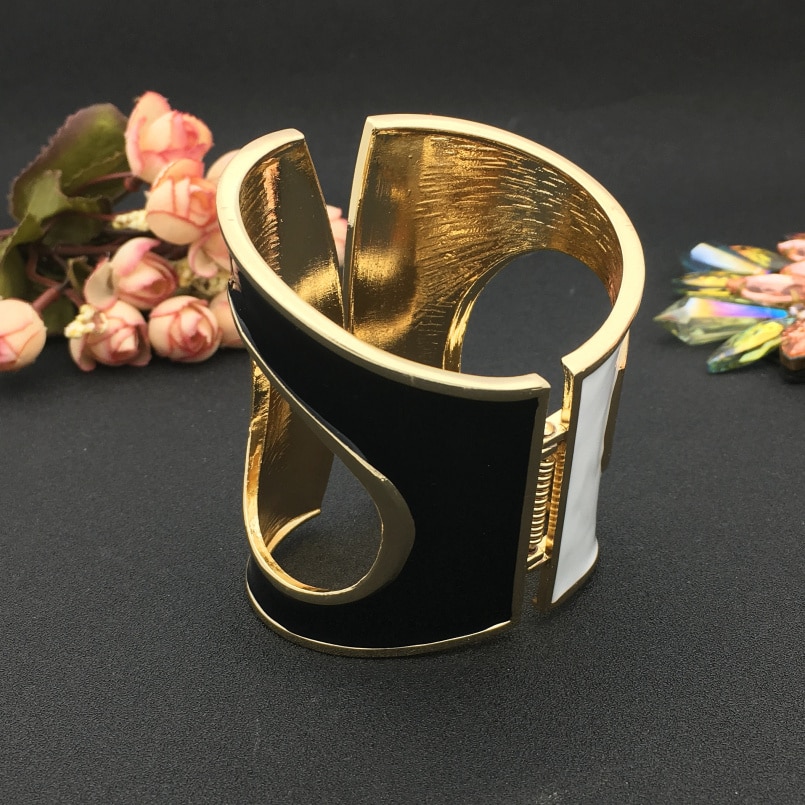 MANILAI negro mezcla blanco aceite-punto glaseado Punk brazalete grande pulseras mujeres declaración brazaletes pulseras tono en color oro aleación joyería