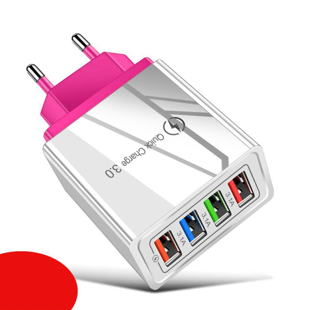 Cargador USB con enchufe europeo/estadounidense de carga rápida 3,0 para adaptador de teléfono para Huawei Mate 30 cargador móvil de pared para tableta portátil cargador rápido: Pink / EU