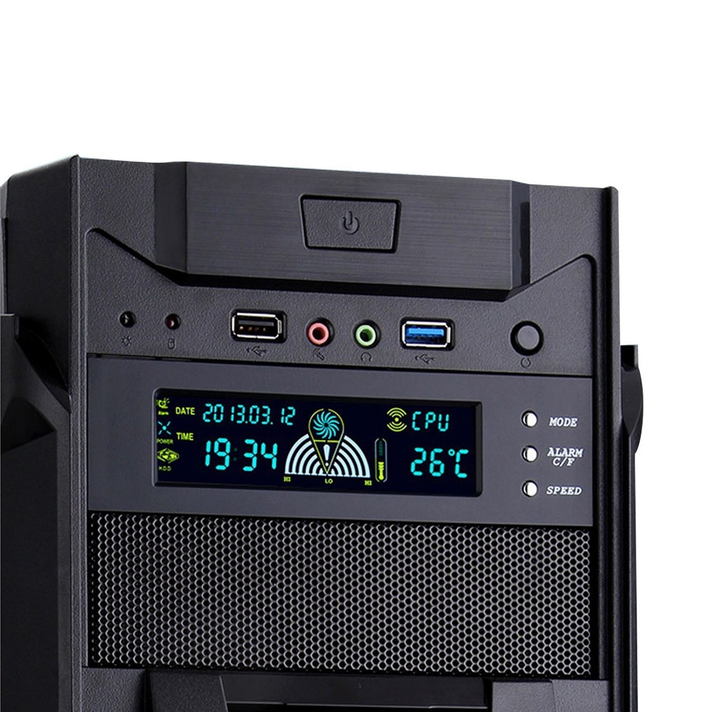 5.25" Fan Speed Controller Computer Case Fan Temperature Controller Front Panel Date Time Temperature Display Drive Bay