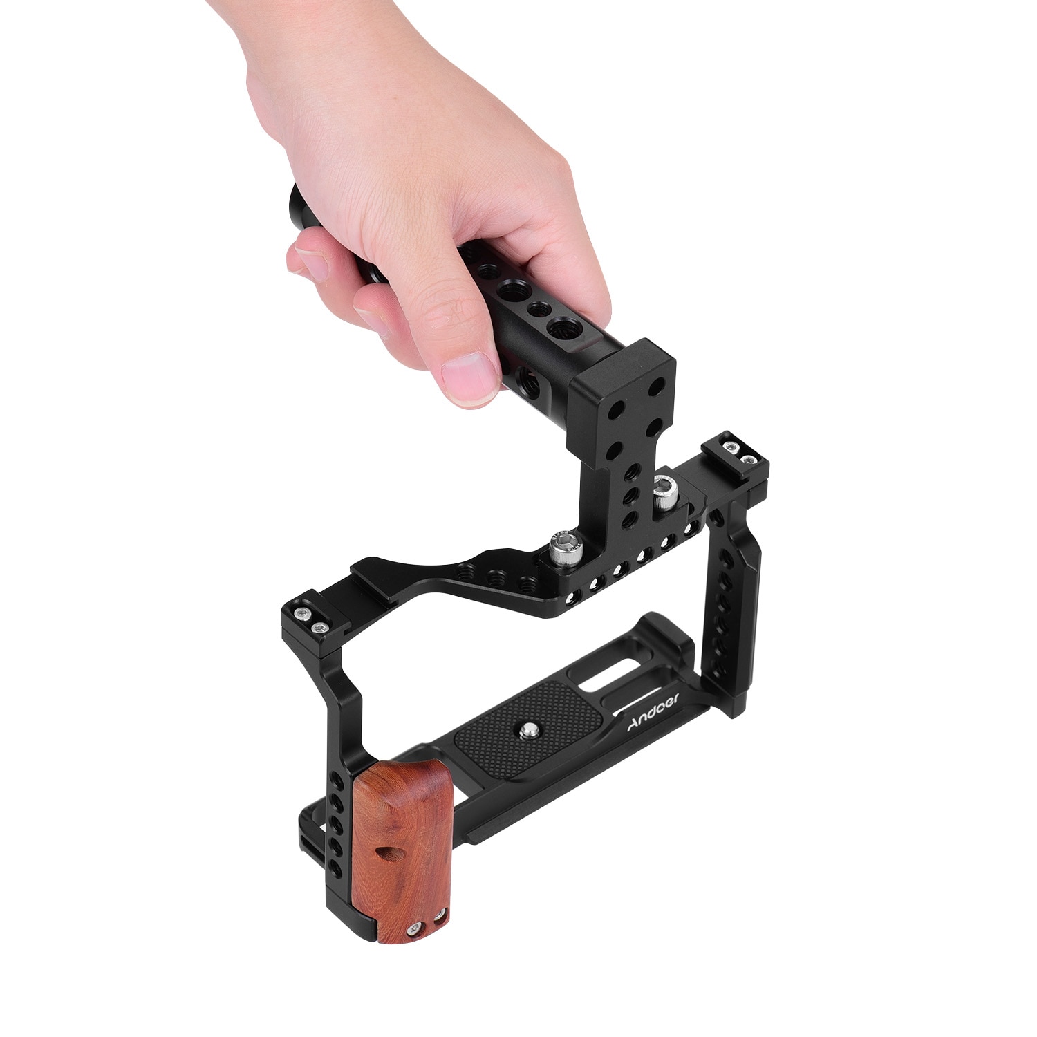 Andoer-jaula para cámara de vídeo + Kit de mango superior aleación de aluminio con doble soporte para zapata fría Compatible con Fujifilm X-T3/X-T2