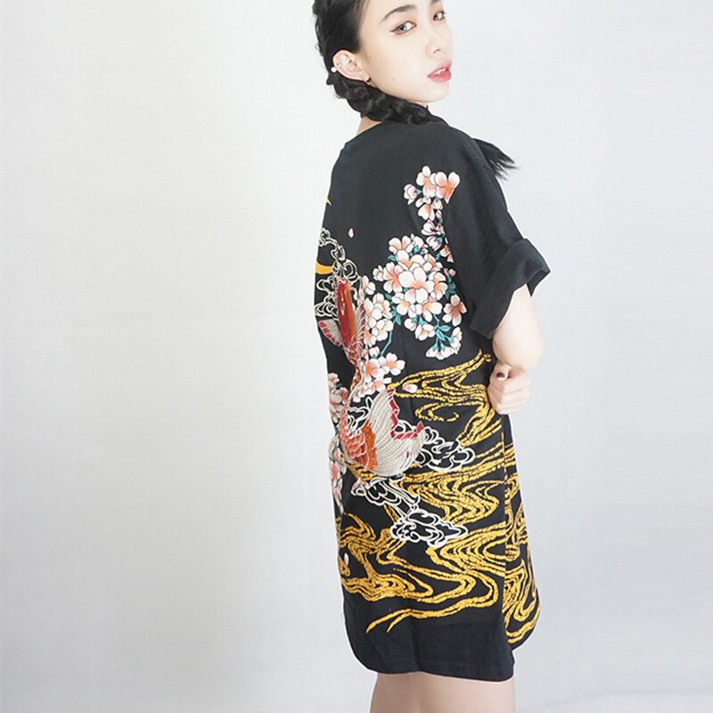 Punk Funk Rock T-shirt Harajuku japon fairy suka broderie Dragon et Koi Baseball uniforme maternité Vintage chemise