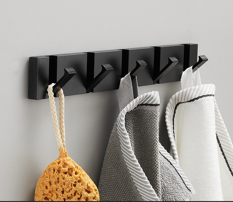 Toallero plegable Invisible de estilo europeo, Colgador de gancho de pared para baño, cocina, dormitorio, pasillo, color oro negro, 5 luces: All Black 5 Hook