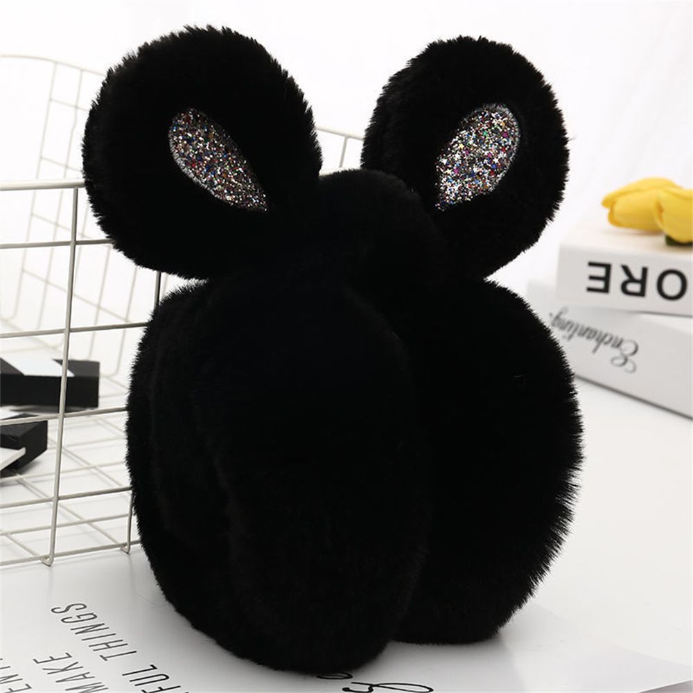 Women Lovely Ear Muffs Ear Warmer Cute Rabbit Ear Winter Headband Sequins Thermal Plush Lovely Ear Muffs: black