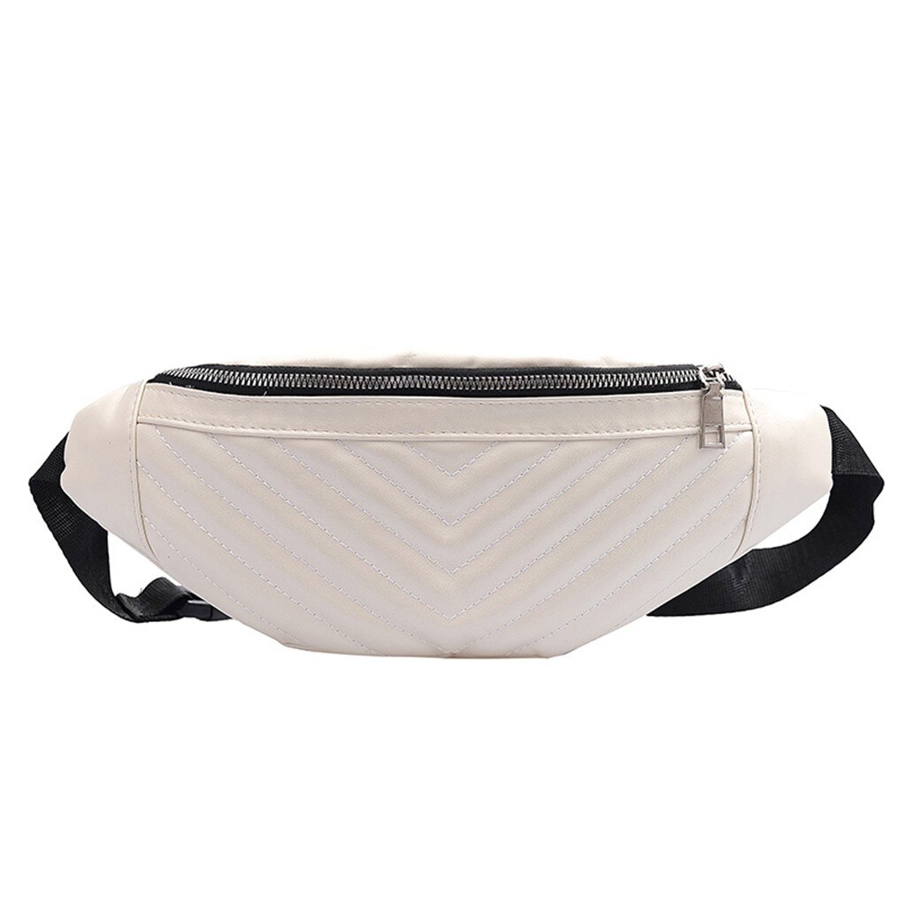 Funny Women PU Leather Zipper Waist Pouch Waterproof Sports Running Belt Bag Bum Waist Packs: White 